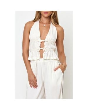 LSPACE August Tie Front Linen Blend Halter Top - White