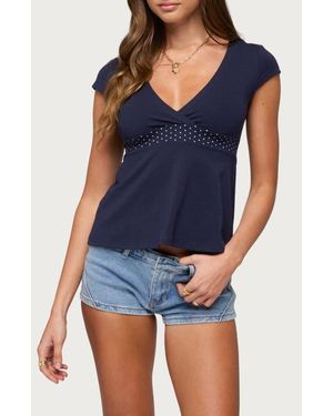 Edikted Indygo Polka Dot Babydoll Top - Blue