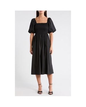 Sugarlips Sonia Bubble Sleeve Smocked Midi Dress - Black