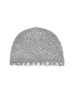 Mango Button Trim Open Stitch Hat - Gray