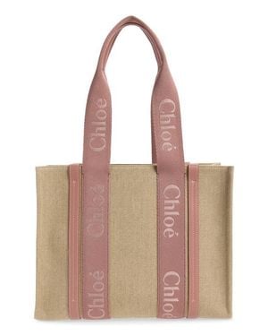 Chloé Medium Woody Linen Canvas Tote - Brown