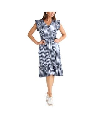 Brave+True Paz Check Print Ruffle Dress - Blue