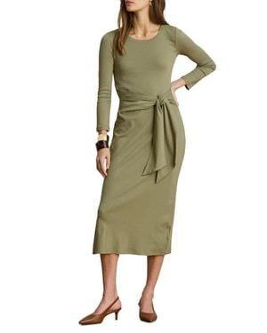 Ralph Lauren Long Sleeve Tie Waist Midi Dress - Green