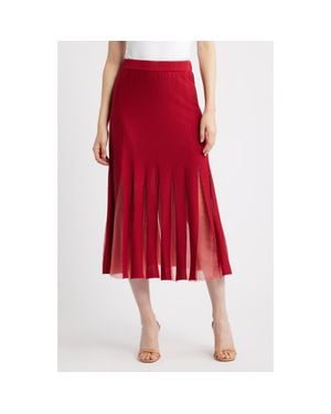 Misook Sheer Panel A-Line Midi Skirt - Red