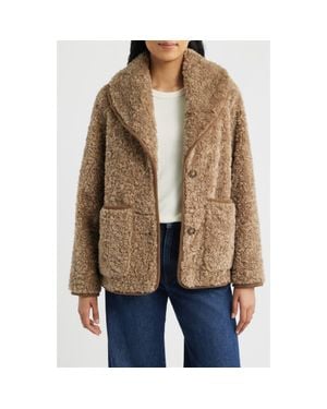 Lucky Brand Cozy Patch Pocket Faux Shearling Jacket - Natural