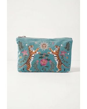 Elizabeth Scarlett Celestial Tiger Velvet Everyday Pouch - Blue