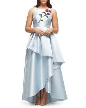 Alfred Sung Beaded Flower Sleeveless High-Low Gown - Blue