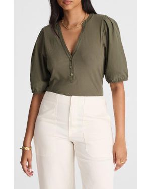 Madewell Puff-Sleeve Henley Knit Top - Green