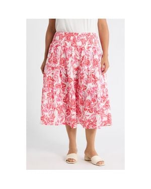 Caslon Tiered Cotton Gauze Midi Skirt - Pink