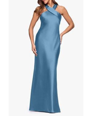 Xscape Evenings Halter Neck Satin Trumpet Gown - Blue