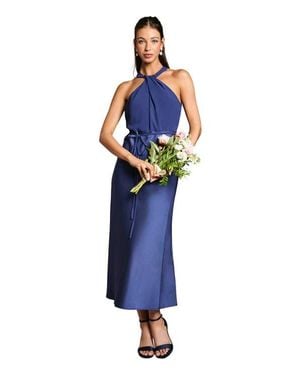 Oasis Satin Halter Neck Bridesmaid Dress - Blue