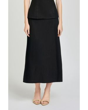 Wayf X Hannah Lovey Porter Capri Linen Blend Midi Skirt (Nordstrom Exclusive) - Black