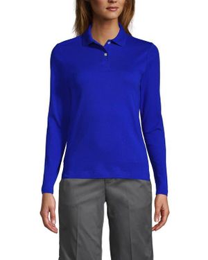 Lands' End School Uniform Long Sleeve Feminine Fit Interlock Polo Shirt - Blue