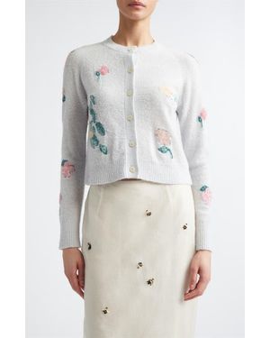 BERNADETTE Clemence Crop Floral Intarsia Wool Blend Cardigan - White