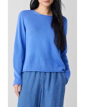 Eileen Fisher Jewel Neck Organic Cotton Blend Sweater - Blue