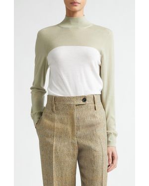 Ferragamo Two-Tone Wool Turtleneck Sweater - White