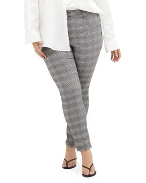 City Chic Bengaline Check Skinny Leg Pants - Gray