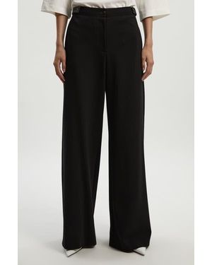Karen Millen Ponte Pu Wide Leg Pants - Black