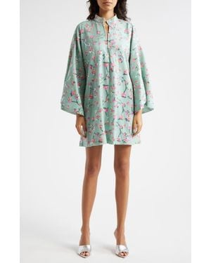 La Vie Style House Floral Sequin Bell Sleeve Cover-Up Dress - Blue