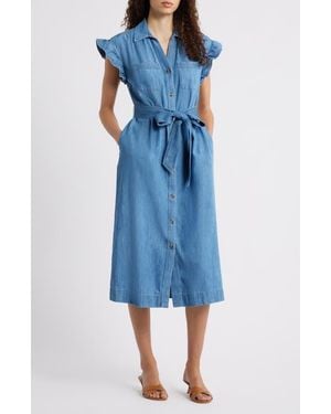Caslon Tie Waist Denim Midi Dress - Blue
