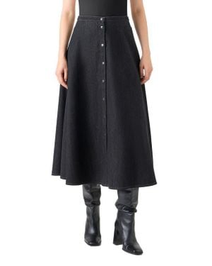 Akris Punto Stretch Denim A-Line Skirt - Black