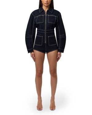 Naked Wardrobe Front Zip Denim Romper - Black