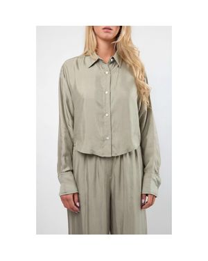 Viens Avec Moi The Riviera Cupro Blend Crop Blouse - Gray