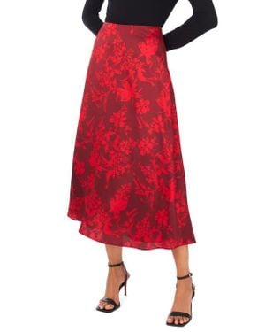 Vince Camuto Floral Bias Cut Midi Skirt - Red