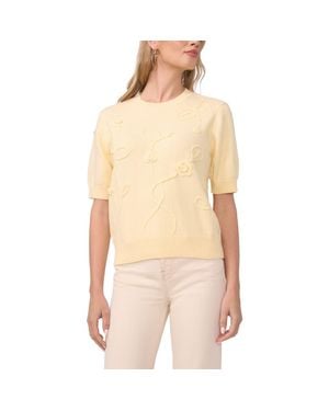 Vince Camuto Floral Appliqué Cotton Blend Sweater - Natural