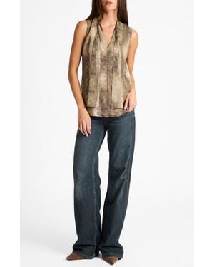 Santorelli Teca Sleeveless Printed Tie Neck Blouse - Natural