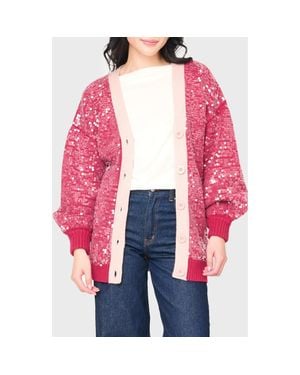 Gibsonlook Friday Colorblock Sequin Cardigan - Red