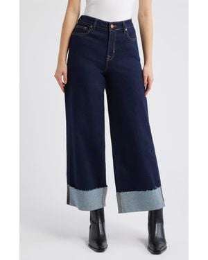 Hidden Jeans Cuffed High Waist Ankle Wide Leg Jeans - Blue