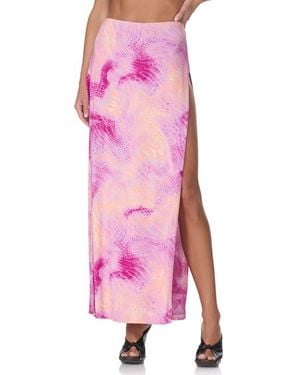AFRM Tempest Snakeskin Print Side Slit Maxi Skirt - Pink