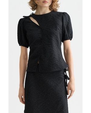 Scotch & Soda Puff Sleeve Textured Top - Black