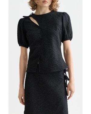 Scotch & Soda Puff Sleeve Textured Top - Black