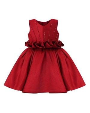 Tulle Harmony Ruffle Waist Formal Dress - Red