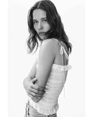 H&M Pointelle-Knit Tie-Strap Top - White