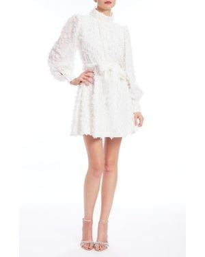 Badgley Mischka Floral Appliqué Long Sleeve Mini Cocktail Dress - White