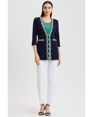 Ming Wang Heritage Checkered Trim Soft Knit Jacket - Blue