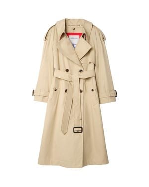 Burberry Long Gabardine Fitzrovia Trench Coat With Warmer - Natural