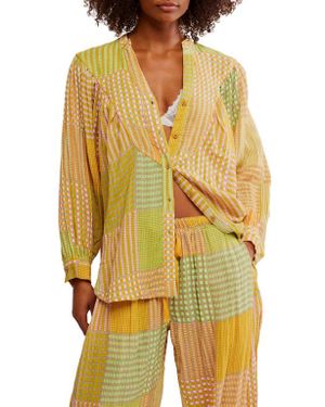Free People Night After Night Cotton Button-Up Pajama Shirt - Yellow