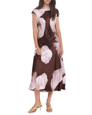 Mint Velvet Satin Abstract Print Midi Dress - Brown