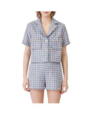 Maje Vizam Short Sleeve Tweed Jacket - Blue