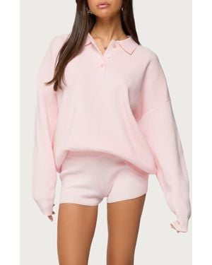 Edikted Lorie Oversize Long Sleeve Polo - Pink