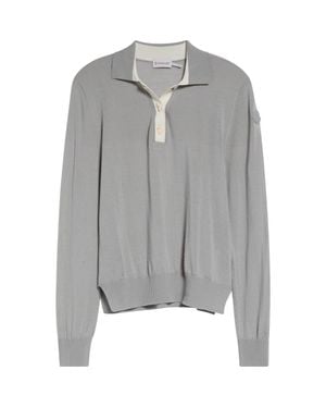 Moncler Wool Long Sleeve Polo - Gray