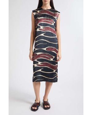 Marni Abstract Weave Satin Midi Dress - Black