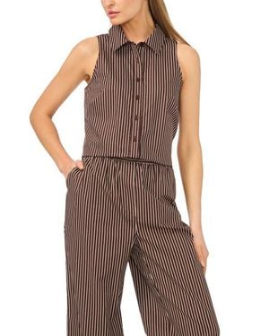 Halogen® Striped Sleeveless Button-Up Shirt - Brown