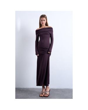 TOPSHOP Off The Shoulder Long Sleeve Maxi Dress - Blue