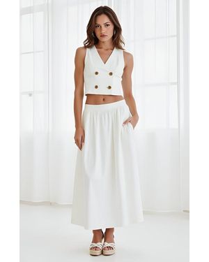 Modenaire Double-Breasted Vest And Maxi Skirt Set - White