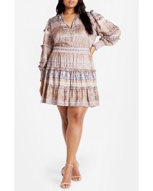 City Chic Leilany Long Sleeve Minidress - Multicolor